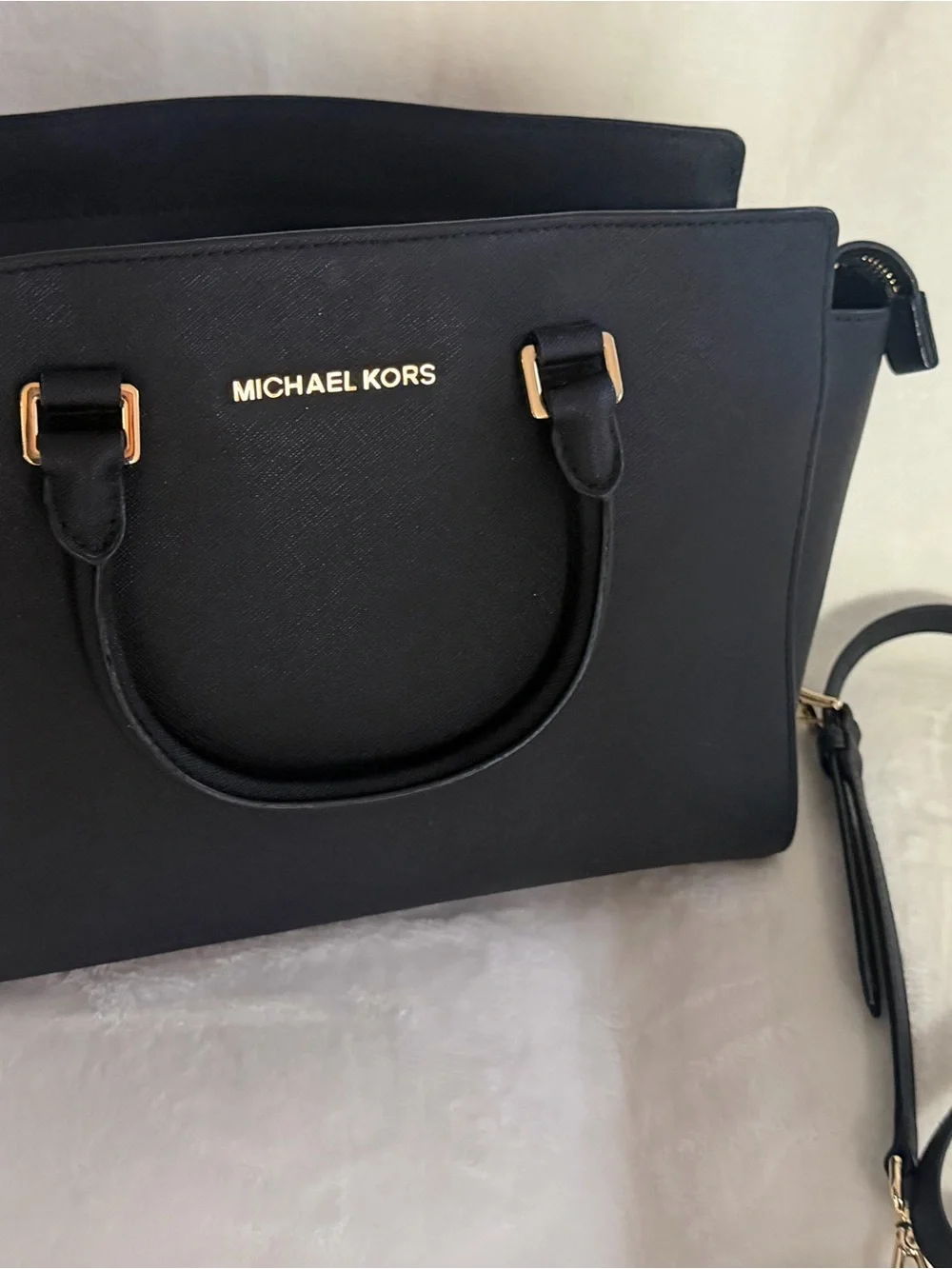Michael Kors Black Saffiano Leather Satchel with Gold Hardware